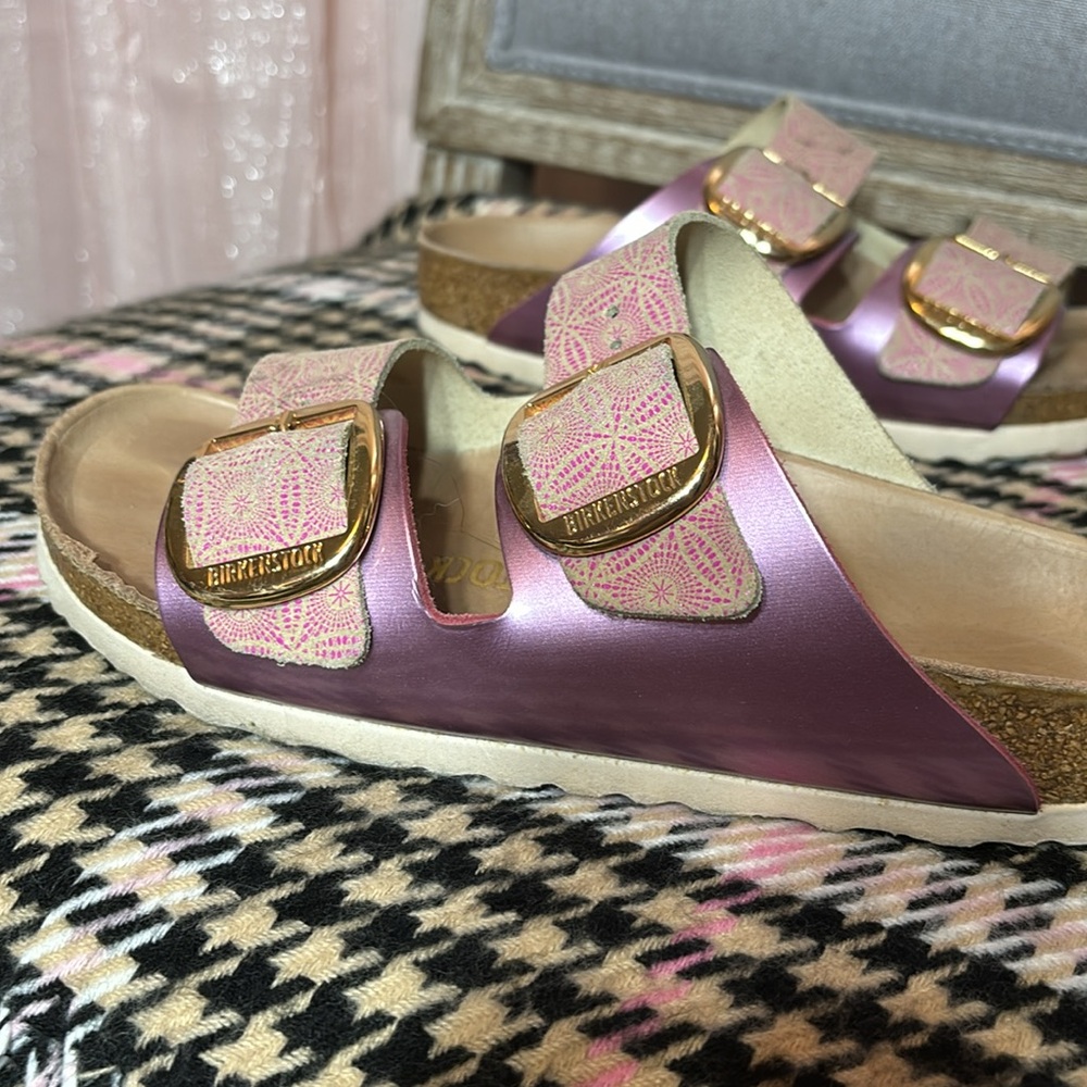 Birkenstock Pink and Gold Sandals - Picture 2 of 11